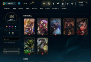 Prata 1 com TODOS os champs e 150 Skins ( MID / ADC / JG ) - League of Legends LOL