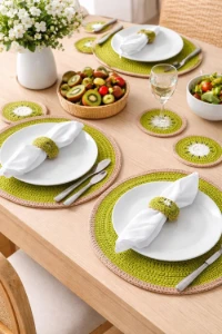 Conjunto Mesa Posta Crochê Kiwi