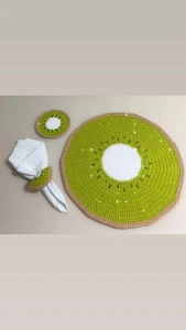 Conjunto Mesa Posta Crochê Kiwi - Artesanato e Personalizados