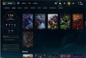Conta prata 3 com TODOS os champs e 106 Skins + 4 Vitoriosas - League of Legends LOL