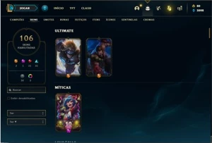 Conta prata 3 com TODOS os champs e 106 Skins + 4 Vitoriosas - League of Legends LOL