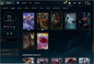 CONTA COM 55 SKINS, 117CHAMPS, CONTA UNRAKED DE BRINDE - League of Legends LOL