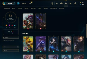 Platina 4 com 66 Champs e 31 Skins + 4 Espolios - League of Legends LOL