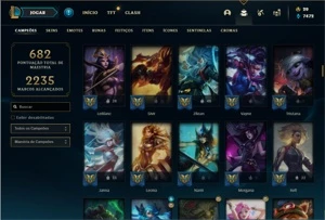 Conta Platina 4 com TODOS os champ e 379 Skins + 4 Prestigio - League of Legends LOL
