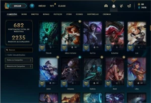 Conta Platina 4 com TODOS os champ e 379 Skins + 4 Prestigio - League of Legends LOL