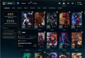 Conta Platina 4 com TODOS os champ e 379 Skins + 4 Prestigio - League of Legends LOL