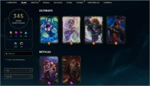 Conta G3 , muitas skins com 10 gemas para mais uma skin - League of Legends LOL