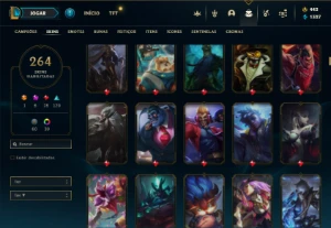 Platina 1 com 150 Champs e 264 Skins + 6 Prestigios - League of Legends LOL