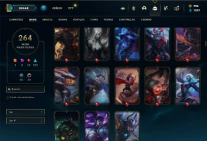 Platina 1 com 150 Champs e 264 Skins + 6 Prestigios - League of Legends LOL