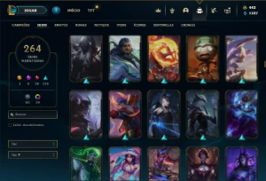Platina 1 com 150 Champs e 264 Skins + 6 Prestigios - League of Legends LOL