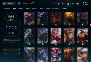Platina 1 com 150 Champs e 264 Skins + 6 Prestigios - League of Legends LOL