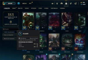 Platina 1 com 150 Champs e 264 Skins + 6 Prestigios - League of Legends LOL