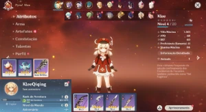 Conta Genshin Impact AR 7 com Klee, Keqing e Qiqi