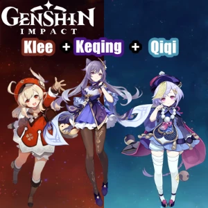 Conta Genshin Impact AR 7 com Klee, Keqing e Qiqi