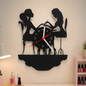Relógio Manicure e Nail Designer em MDF Preto 28 cm