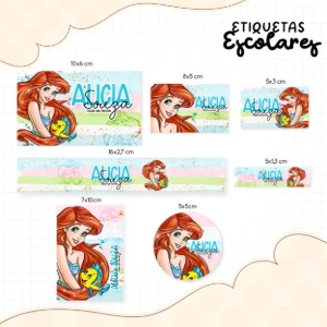 Kit Escolar Ariel Pequena Sereia: Etiquetas/Caneca/Toalha