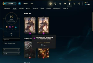 Conta prata 3 com 50 Champs e 19 Skins + 2 Prestigios Riven - League of Legends LOL
