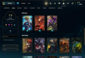 Conta prata 3 com 50 Champs e 19 Skins + 2 Prestigios Riven - League of Legends LOL