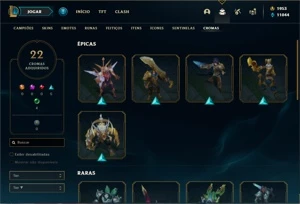 Conta platina 4 com 140 Champs e 190 Skins + 2 Prestigios - League of Legends LOL