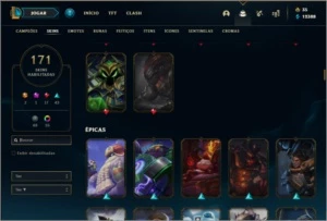 Conta prata 1 com 125 champs e 171 skins (VEM COM DADOS) - League of Legends LOL