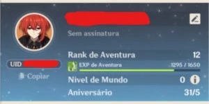 Conta de Genshin Impact com Diluc.
