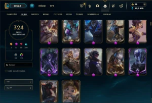Ouro 3 com TODOS os champs e 324 Skins + 9 Prestigios - League of Legends LOL