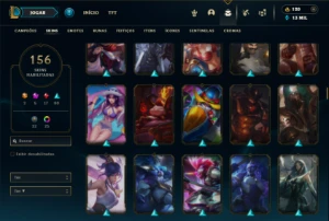 Prata 1 com TODOS os champs e 156 Skins + 4 Prestigios - League of Legends LOL