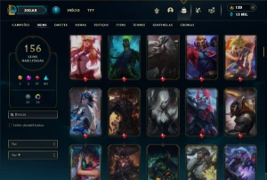 Prata 1 com TODOS os champs e 156 Skins + 4 Prestigios - League of Legends LOL