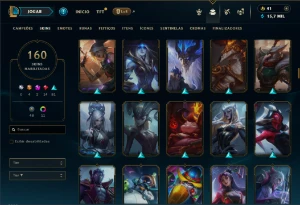 Ferro 1 com TODOS os Champs e 160 Skins ( Nivel 419 ) - League of Legends LOL