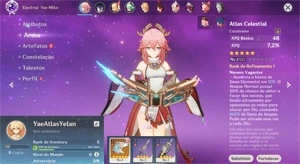 Conta Genshin Impact AR 5 com Yelan, Yae Miko e Atlas Celest