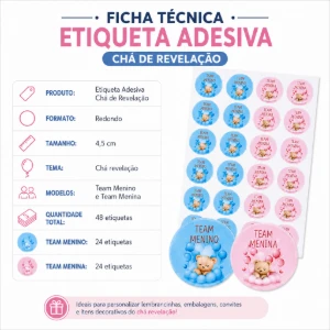 Kit 48 Etiquetas Chá Revelação 4,5 cm - Artesanato e Personalizados