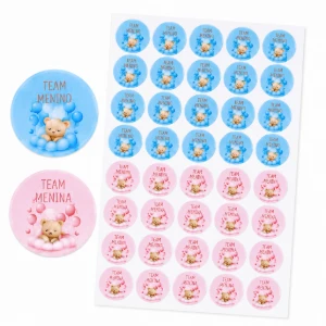 Kit 48 Etiquetas Chá Revelação 4,5 cm