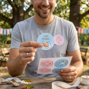Kit 48 Etiquetas Chá Revelação 4,5 cm - Artesanato e Personalizados