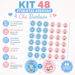 Kit 48 Etiquetas Chá Revelação 4,5 cm - Artesanato e Personalizados