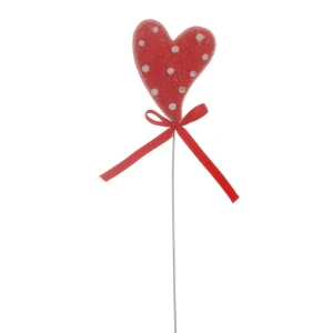 Pick Coração Decorado Poá - Vermelho/Branco - Artesanato e Personalizados