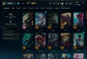 Mestre com 70 Champs e 8 Skins ( 390 PDL ) - League of Legends LOL