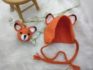 Toucas Em Croche Para Bebês Com Chaveiro - Raposa - Artesanato e Personalizados