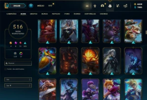 Unranked com TODOS os champs e 516 Skins + 6500 RP - League of Legends LOL