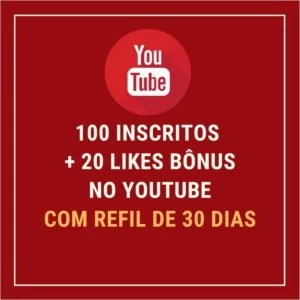 100 Inscritos no Youtube com Refil de 30 dias - Social Media