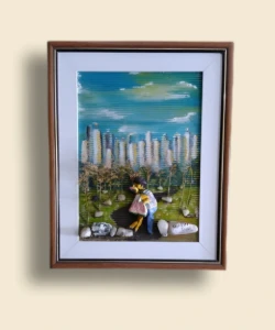Quadro O Beijo 3D com Elementos Naturais - Artesanato e Personalizados