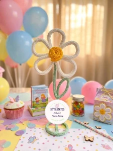 Centro de Mesa Flor / Margarida em Tricotin com 10 unidades - Artesanato e Personalizados