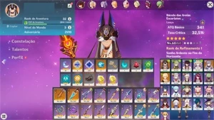 AR 32 Cyno+Báculo das Areias+Canção dos Pinhos+Keqing+Qiqi - Genshin Impact