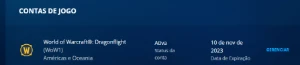 Conta WoW Dragonflight com mensalidade paga ate novembro - Blizzard
