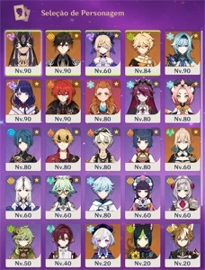 CONTA AR 55 sem vinculo com Cyno, Baal, Zhongli, Qiqi, Diluc - Genshin Impact