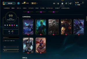 Conta Platina 1 com todos os Champs e 99 skins +2 Prestigios - League of Legends LOL