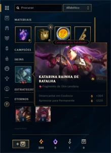 CONTA SMURF UNRANKED COM KATARINA RAINHA DE BATALHA - League of Legends LOL