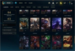 Conta ouro 3 com 18 skins e 57 champs - League of Legends LOL