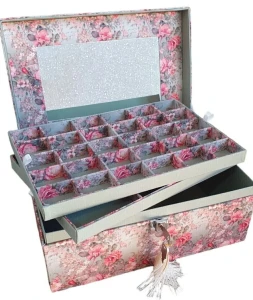 Caixa Grande Floral com 5 Andares para Joias e Bijuterias