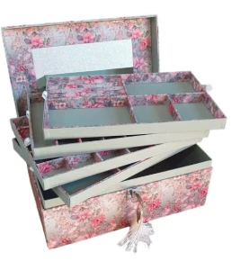 Caixa Grande Floral com 5 Andares para Joias e Bijuterias - Artesanato e Personalizados