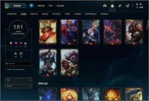 Conta platina 3 com 181 skins e TODOS os champs ( MAIN SUP ) - League of Legends LOL